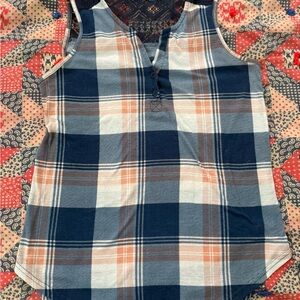 Women's Plaid Sleeveless Tank Top - Blue and Orange